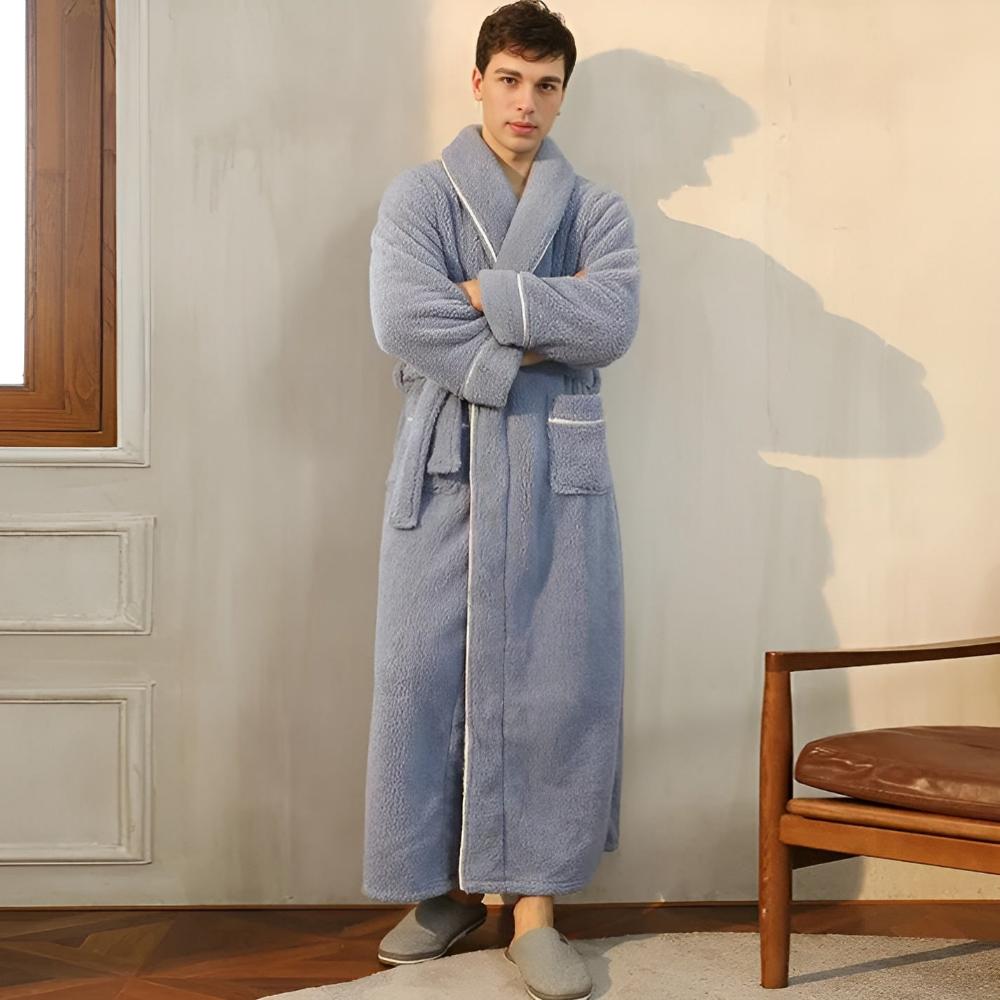 Coral Fleece Shawl Collar Bathrobe with Pockets