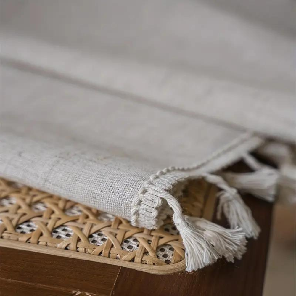 Linen Geometric Tassel Curtain for Rustic Decor