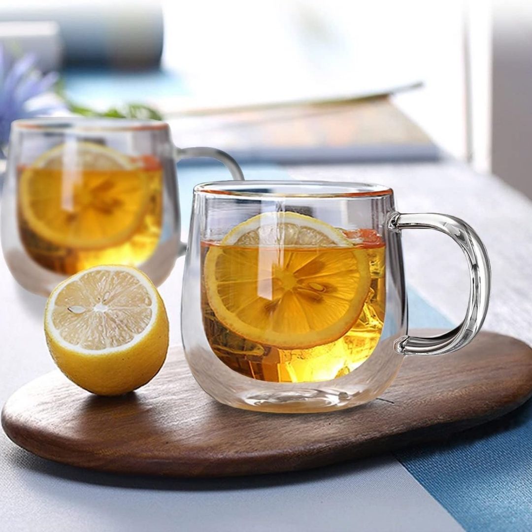 Double-Walled Borosilicate Glass Mugs Set for Hot and Cold Drinks