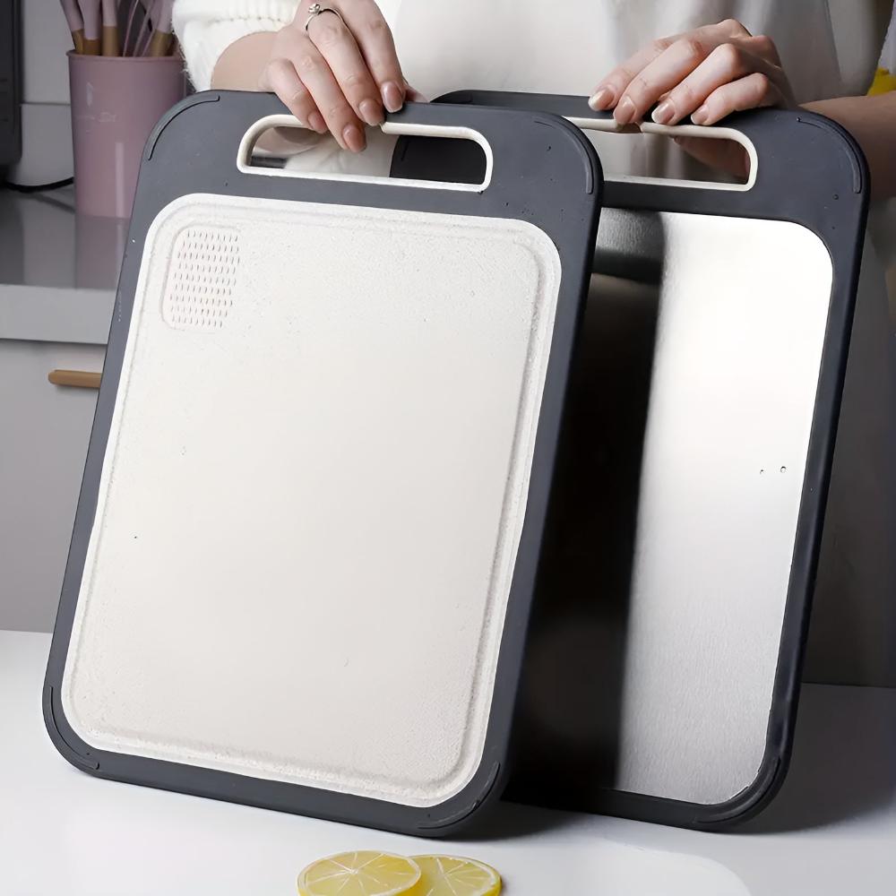 Reversible Stainless Steel Cutting Board with Garlic Grinder