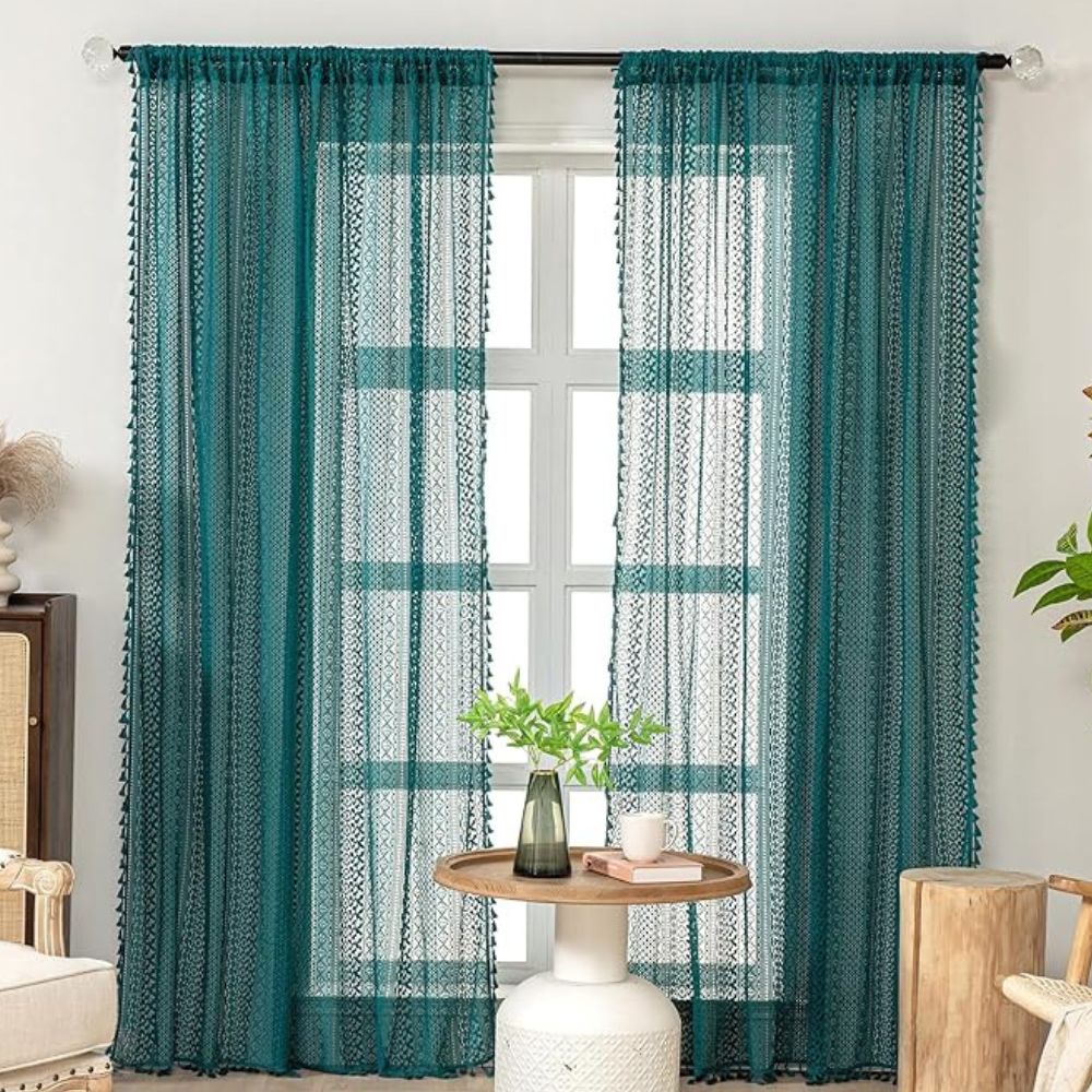 Crochet Lace Tassel Light Filtering Curtain