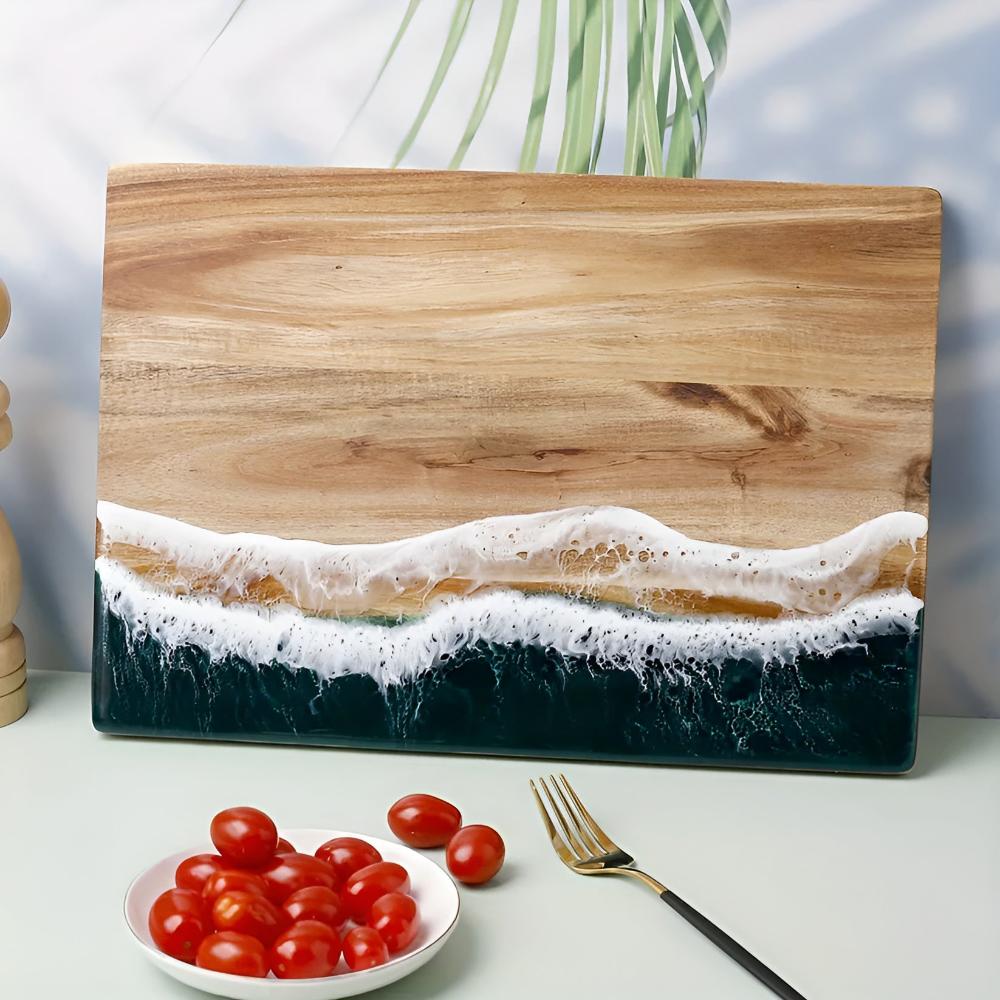 Ocean Wave Resin Acacia Wood Cutting Board for Serving and Chopping