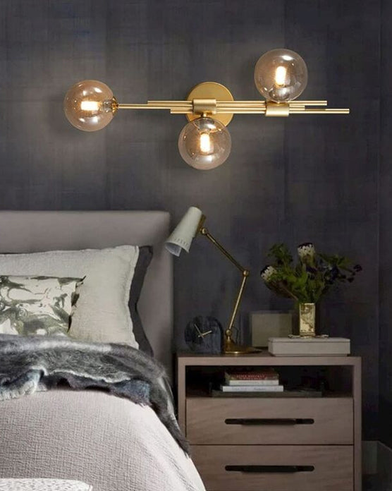 3-Head Amber Glass Orb Wall Lamp