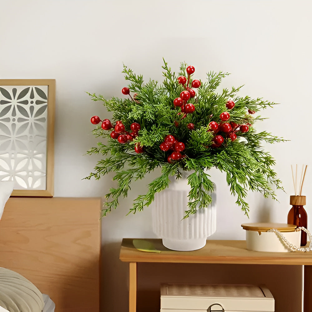 Lifelike Artificial Pine Branches with Red Berries