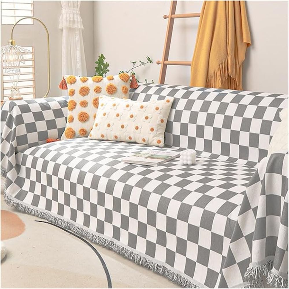 Checkerboard Chenille Anti-Scratch Sofa Cover