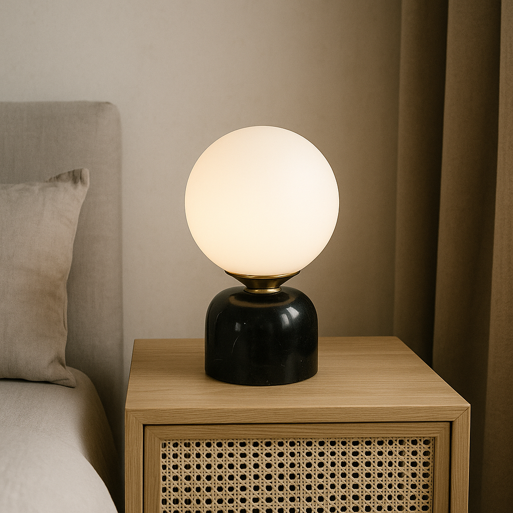 Marble Table Lamp with Glass Shade – Scandinavian Minimalist Design