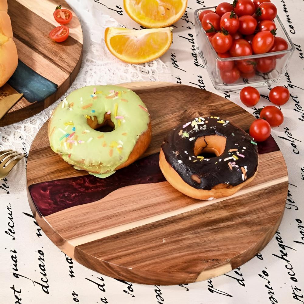 Round Acacia Wood Chopping Board with Epoxy Resin Design
