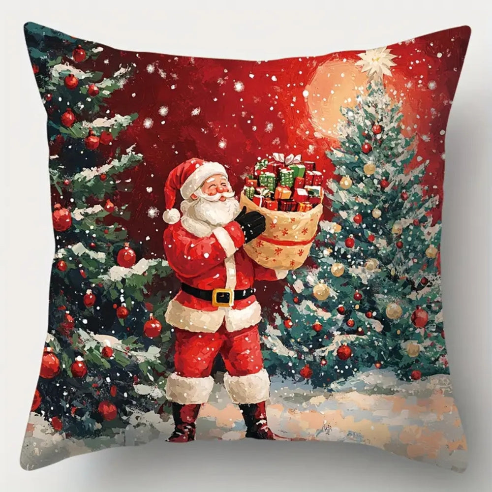 Santa Claus Sleigh Christmas Cushion Cover 18x18 Inch