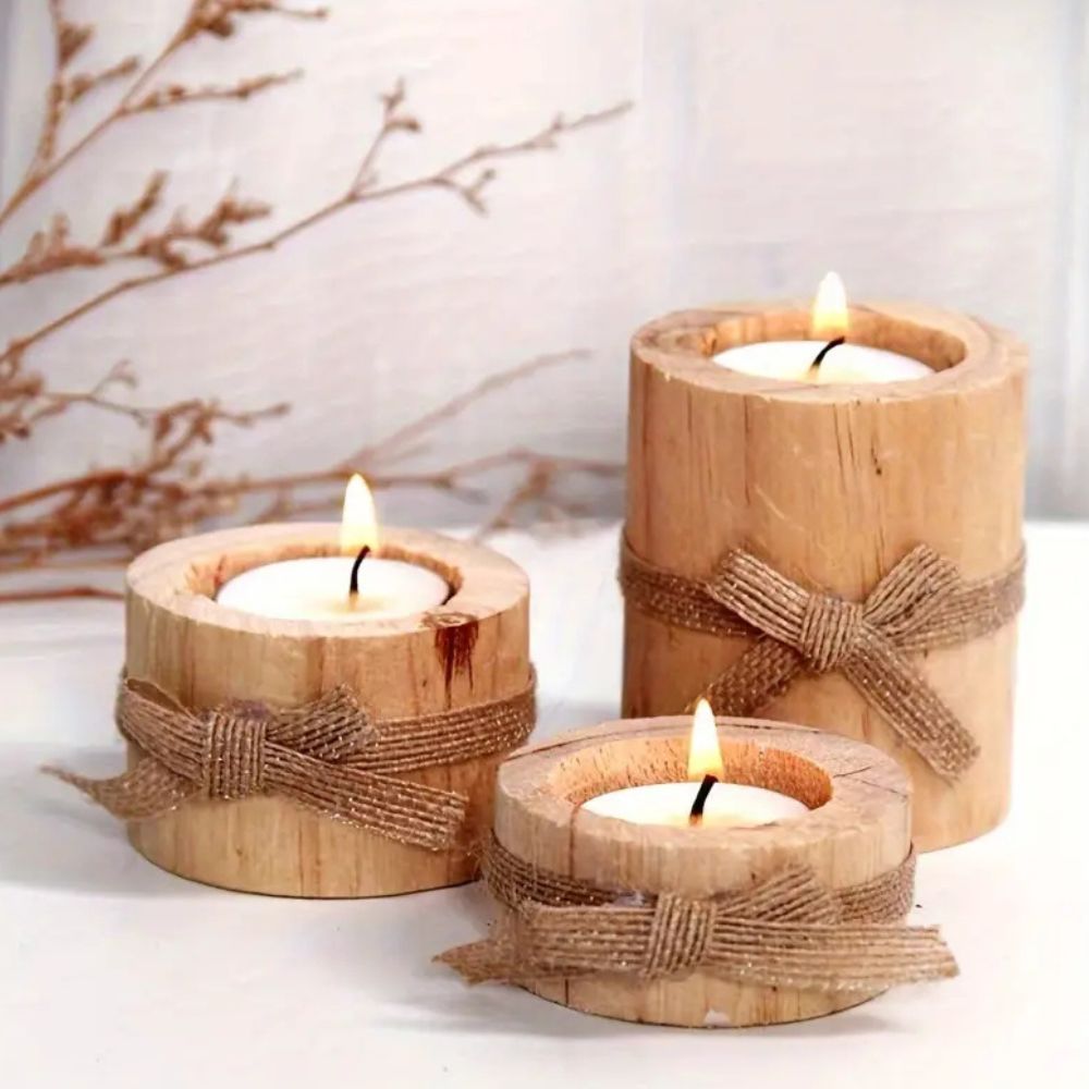 Handcrafted Bamboo Candle Holders Set of 3