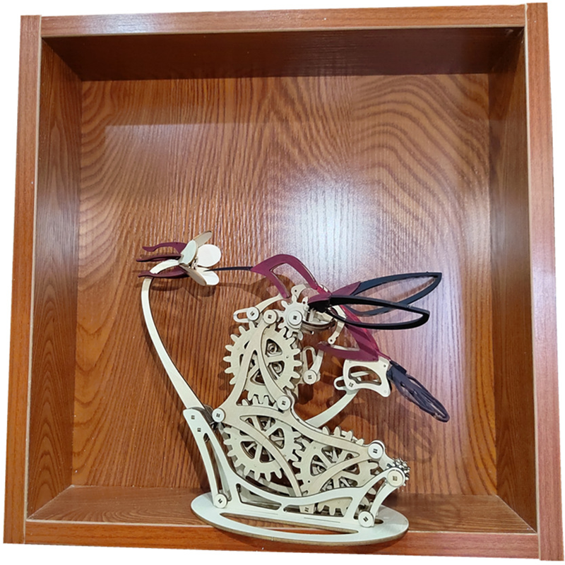 Wooden Kinetic Hummingbird Sculpture with Flapping Wings