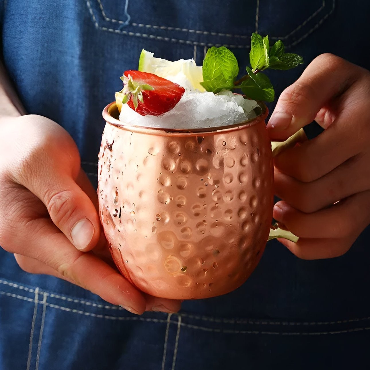 Hammered Copper Cocktail Mug with Brass Handle