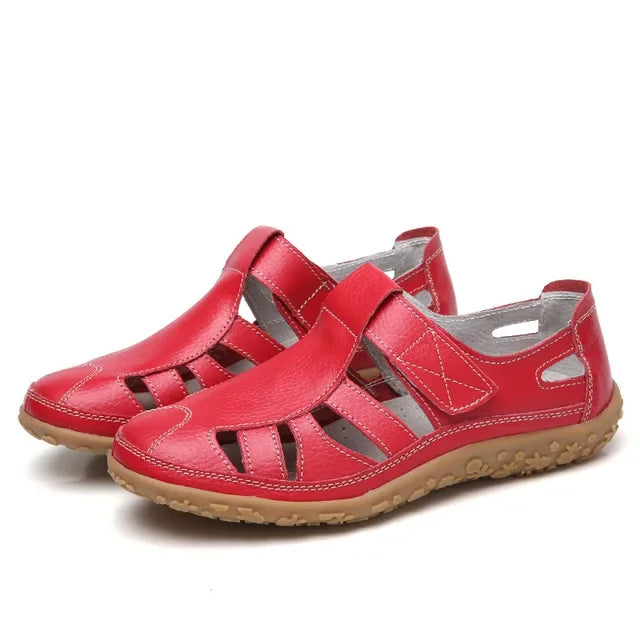Leather Women's Velcro Sandals with Cushioned Sole