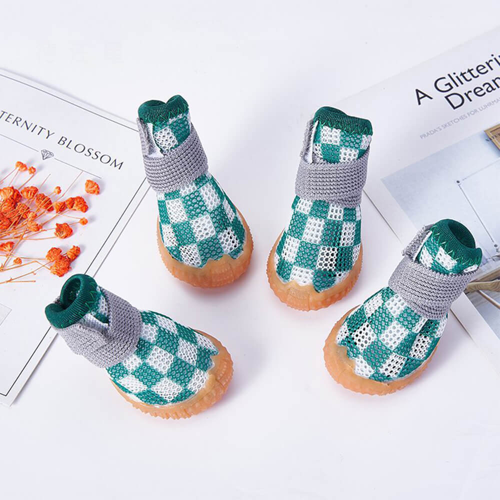 Breathable Mesh Dog Shoes with Reflective Straps and Non-Slip Sole