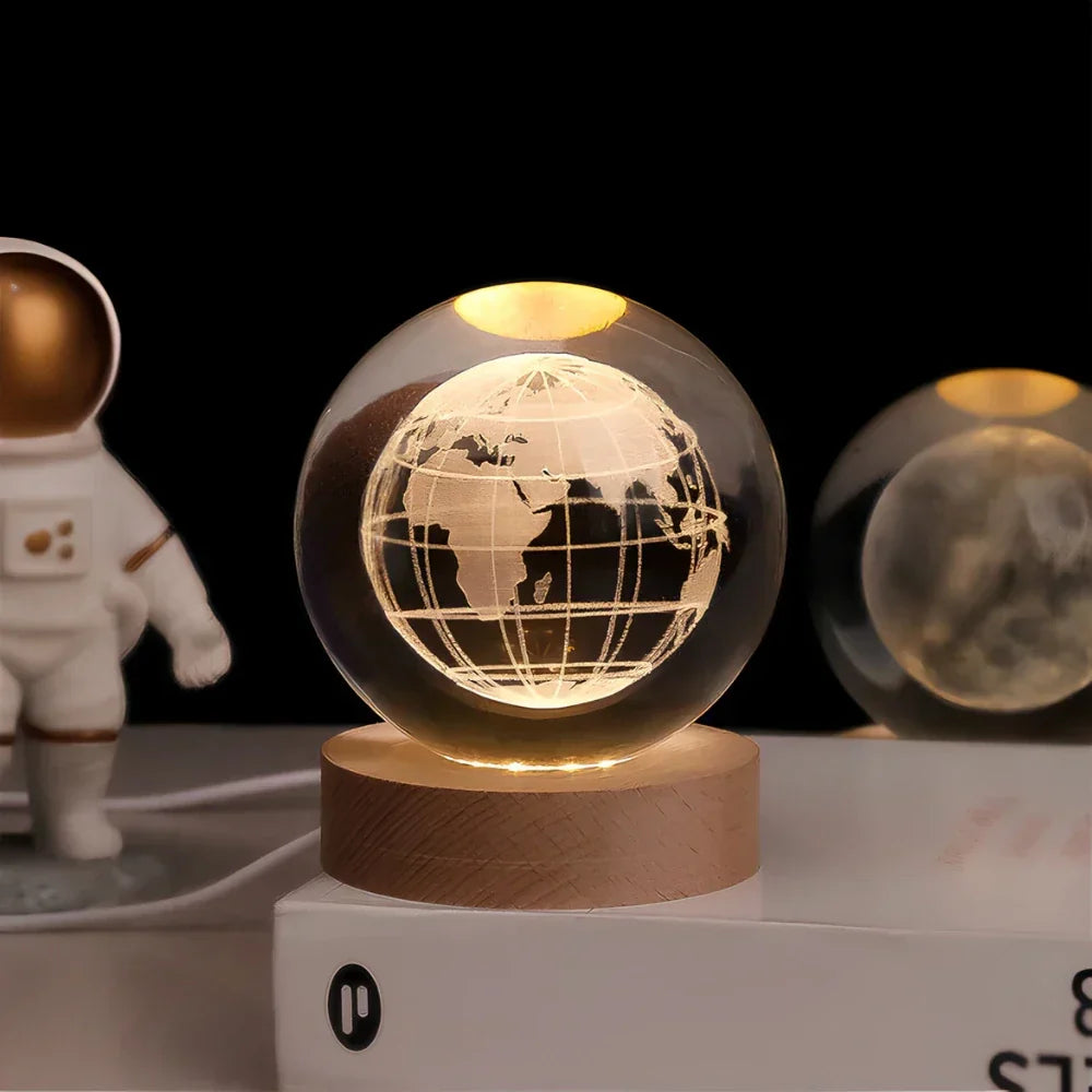3D LED Crystal Ball Night Light with Wooden Base