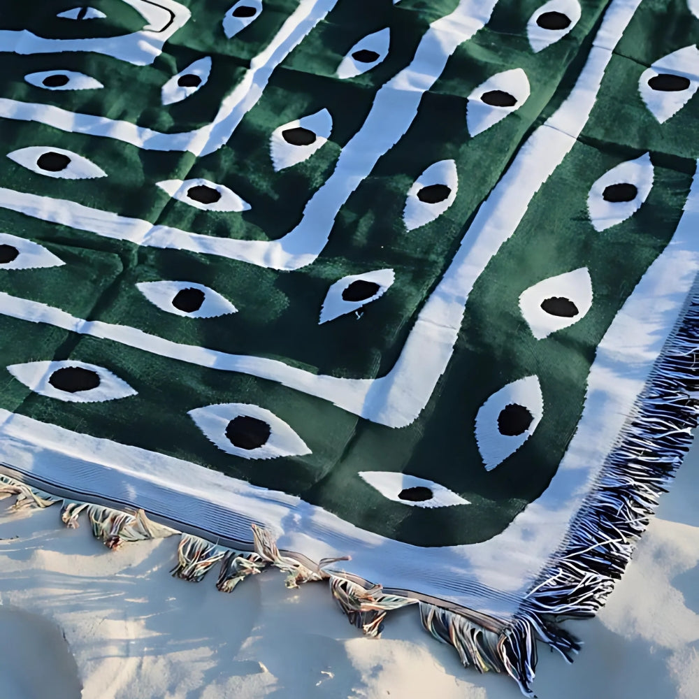 100% Cotton Snake Labyrinth Throw Blanket with Tassel Edges
