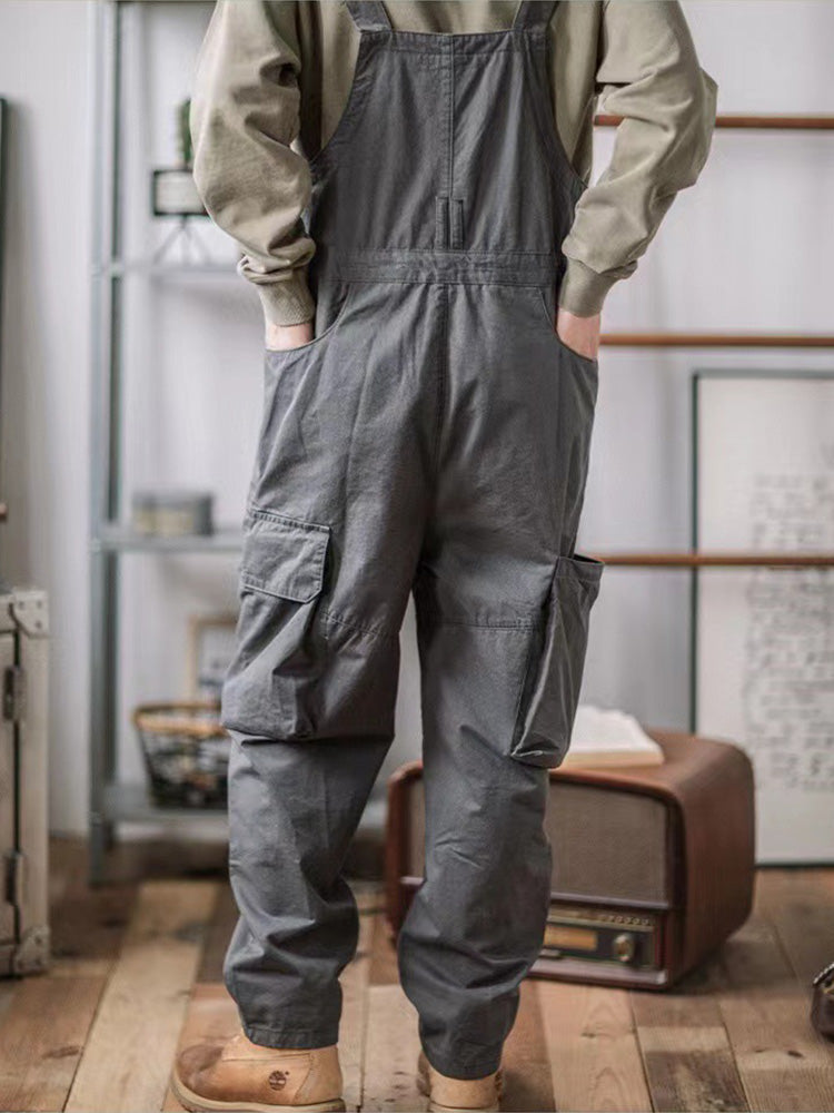 100% Cotton Loose Fit Tapered Leg Overalls with Zipper Pockets