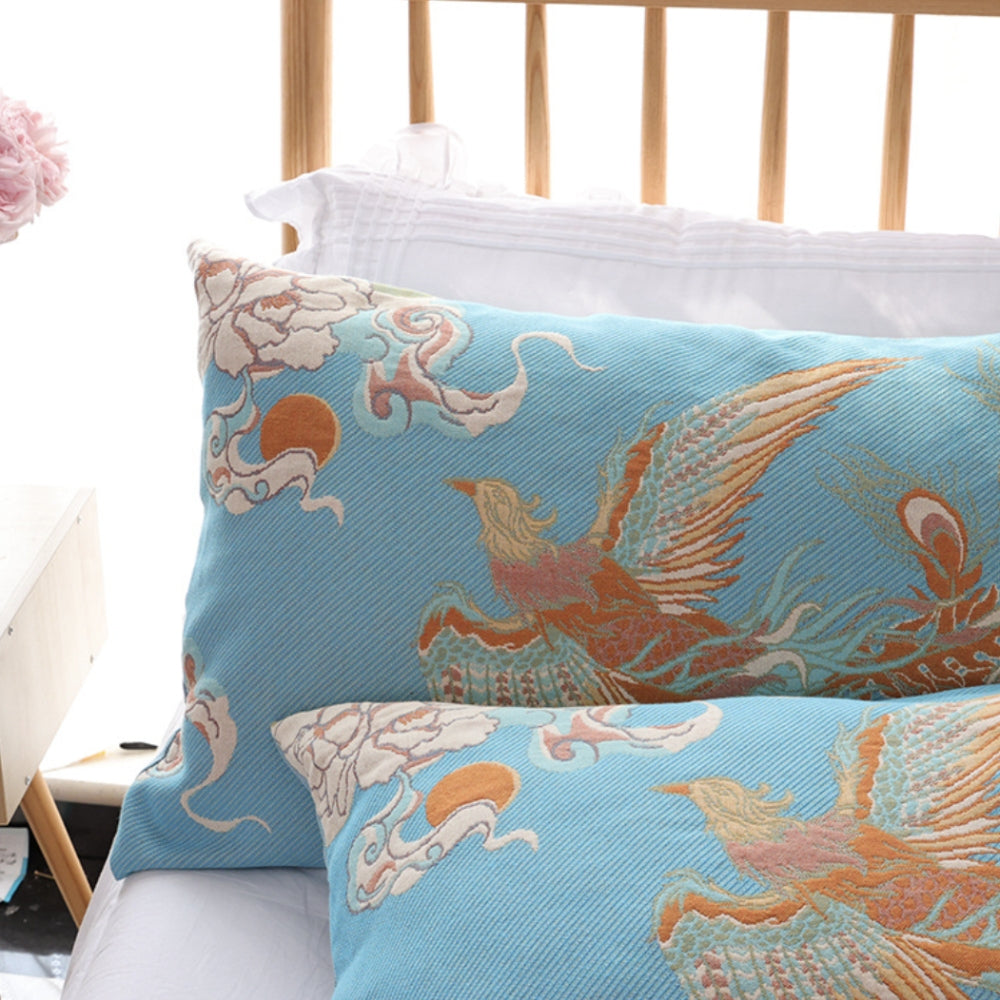Yarn-Dyed Cotton Pillowcase Set with Button Closure