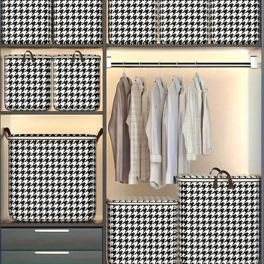 Houndstooth Collapsible Storage Box with Zipper Closure