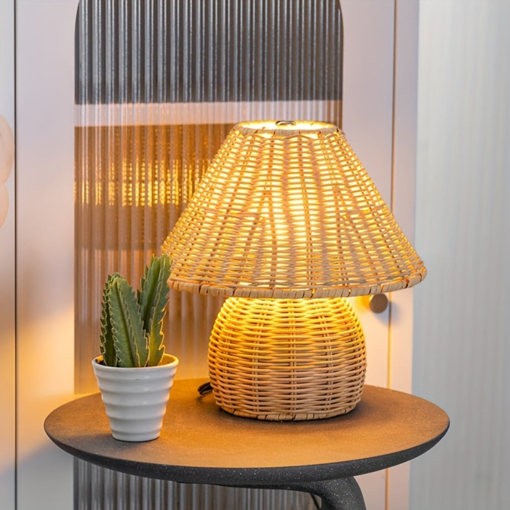 Rattan Table Lamp with Art Deco Design