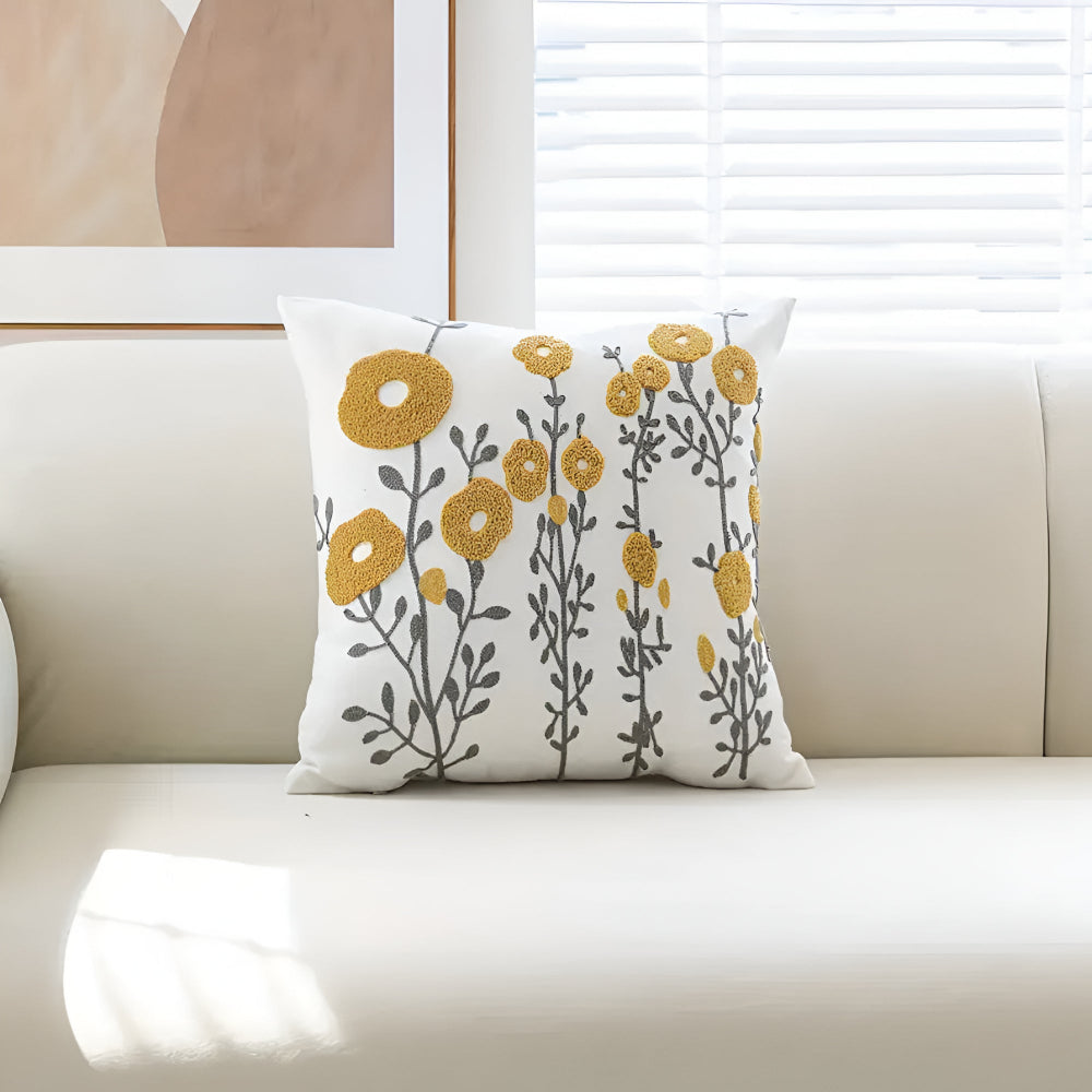 Embroidered Floral Cushion Cover 18x18 Inch
