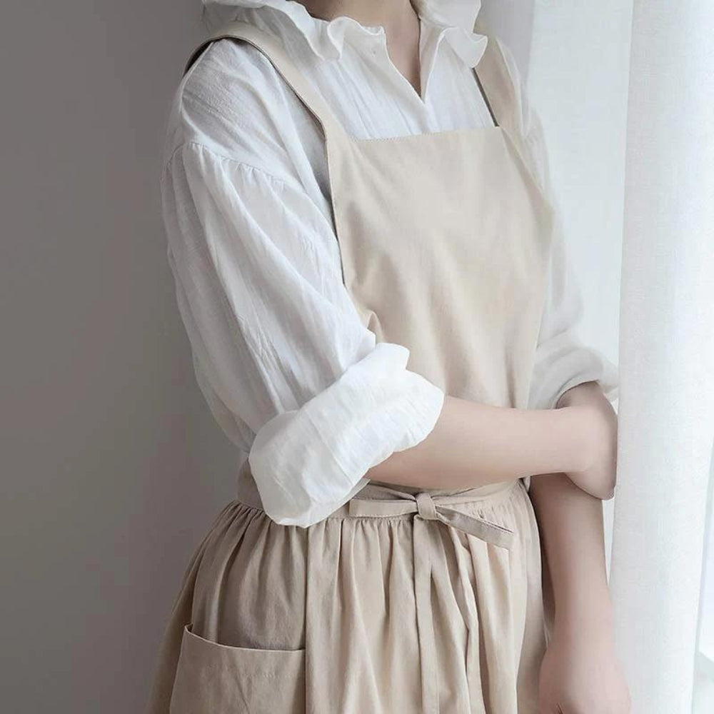 Cotton Cross-Back Apron with Pockets