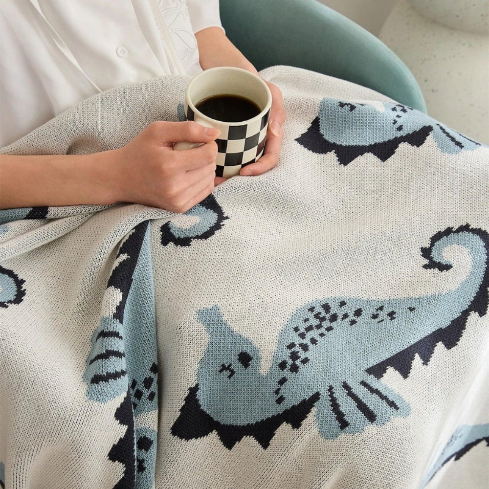 Coastal Seahorse Jacquard Knit Throw Blanket