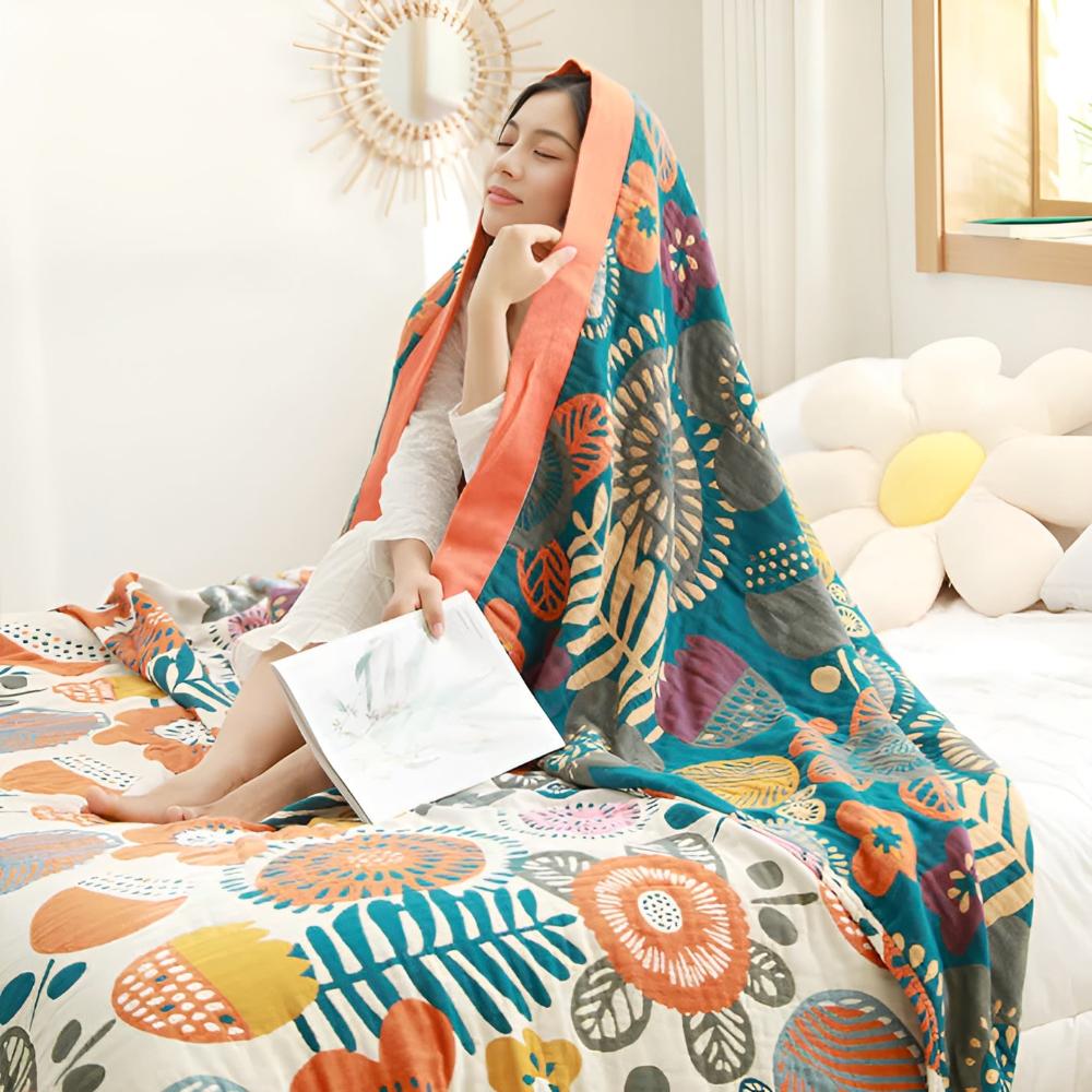 Organic Cotton Boho Flower Blanket