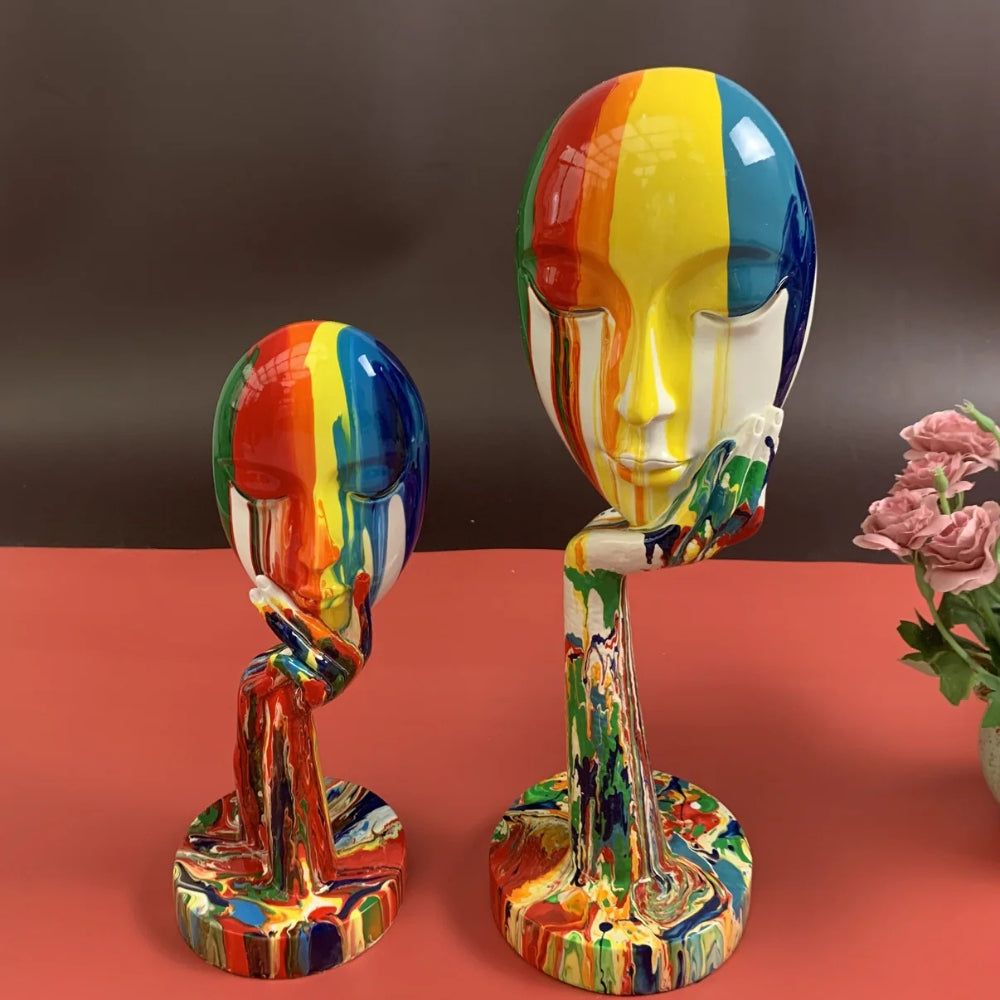 Colorful Female Thinker Art Sculpture - Handcrafted Resin Decor