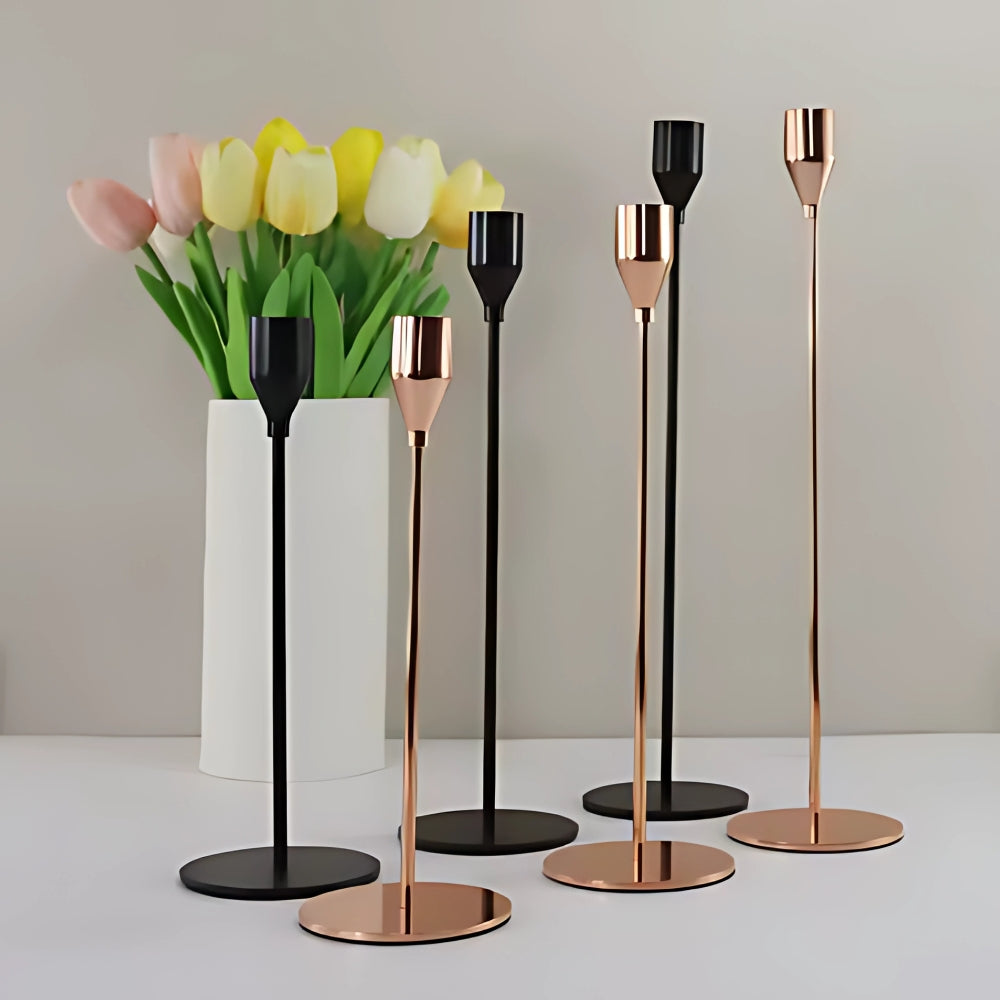 Tall Stainless Steel Candle Holder Set - Modern Trio