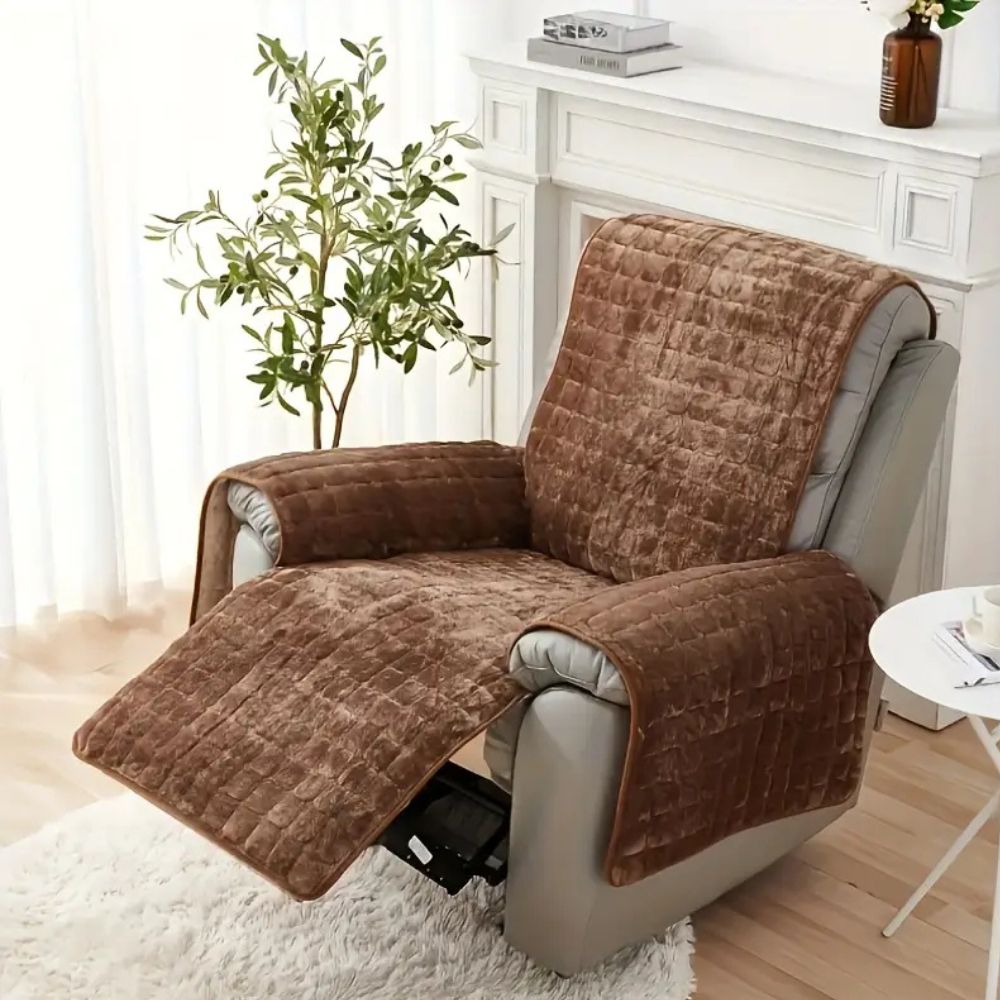 Velvet Grid Recliner Cover - Soft Microfiber Non-Slip Protector