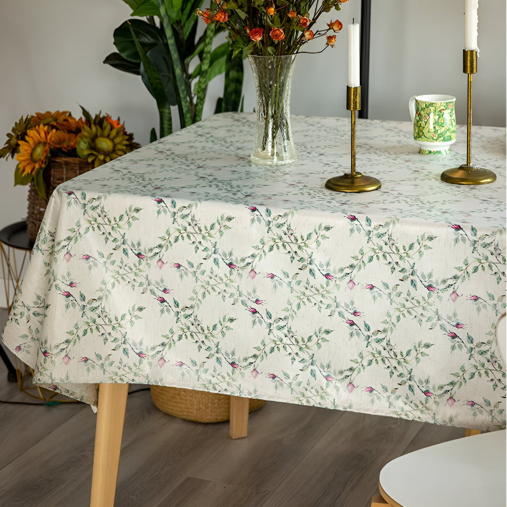 Floral Microfiber Tablecloth with Earthy Motifs