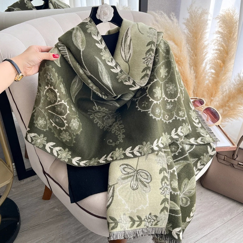 Double-Sided Floral Pashmina Winter Shawl Scarf