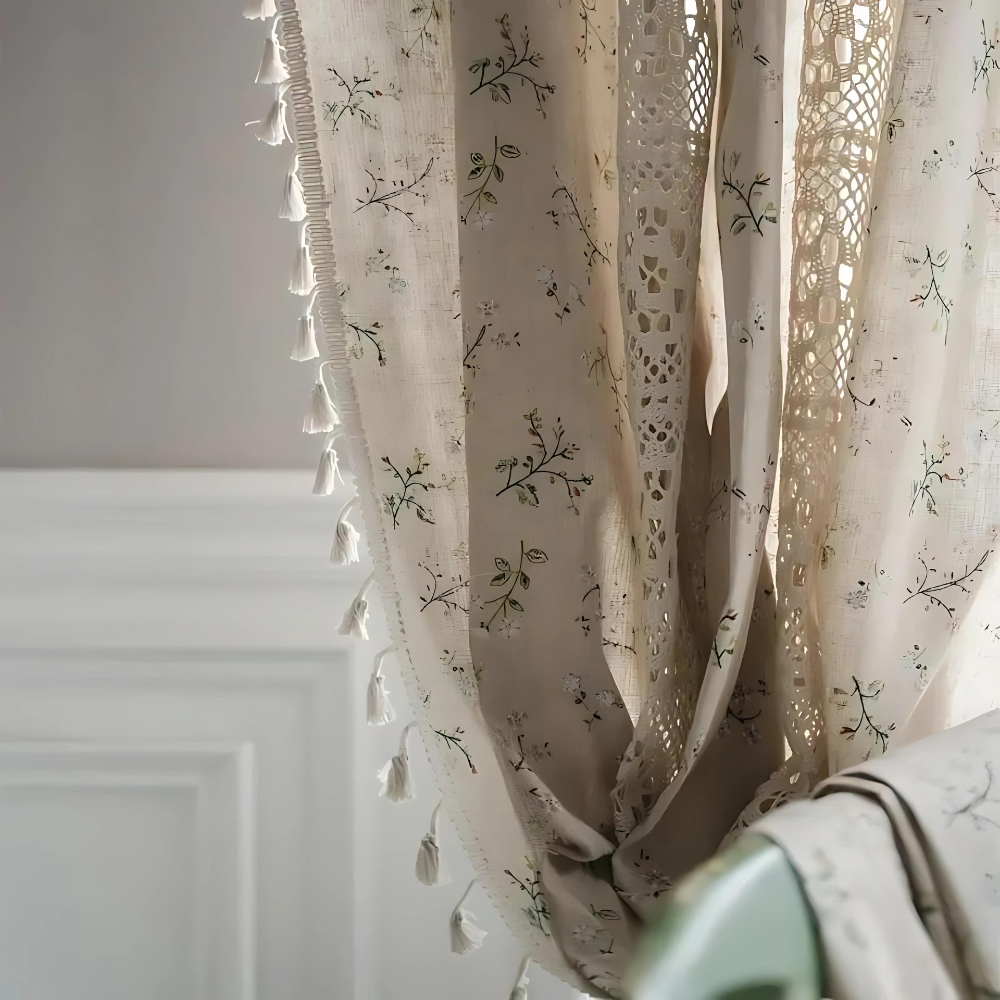 Boho Floral Lace Semi-Blackout Curtain