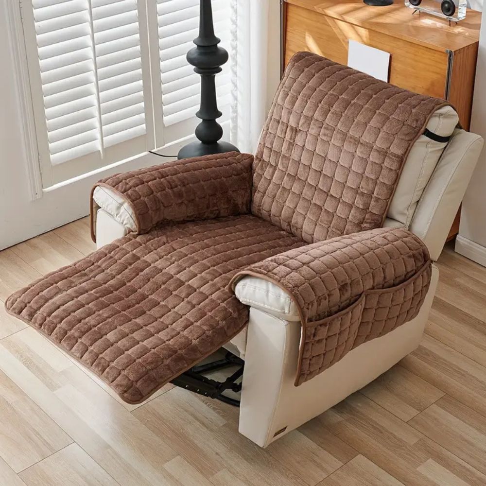 Quilted Microfiber Recliner Cover with Storage Pocket