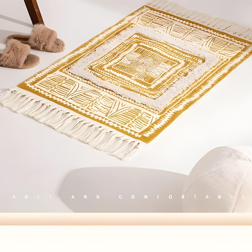 Bohemian Fringe Area Rug in Microfiber-Cotton Blend