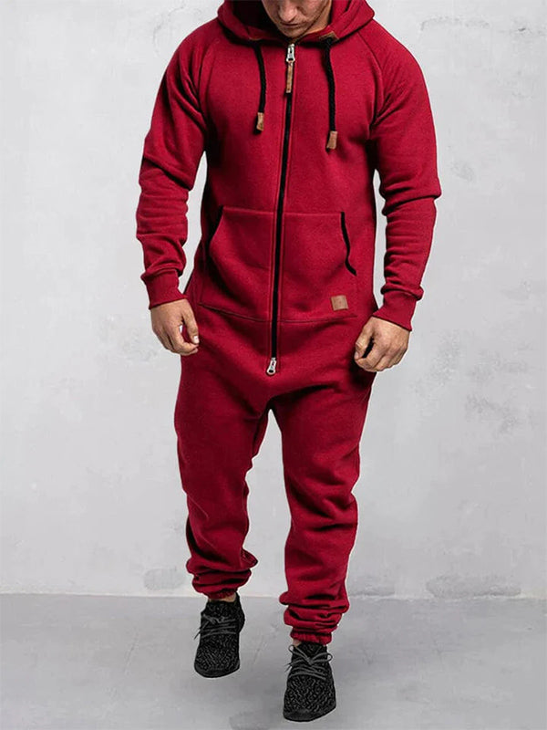 Hooded Fleece Zipper Jumpsuit with Pockets