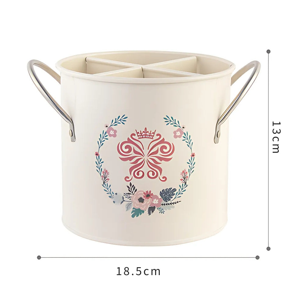Retro Floral Utensil Storage Basket with Divider Lid