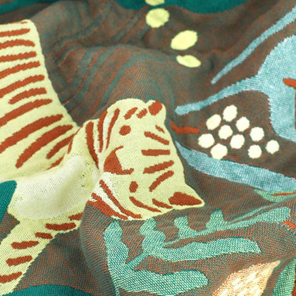 Reversible Cotton Gauze Blanket with Tassel Trim