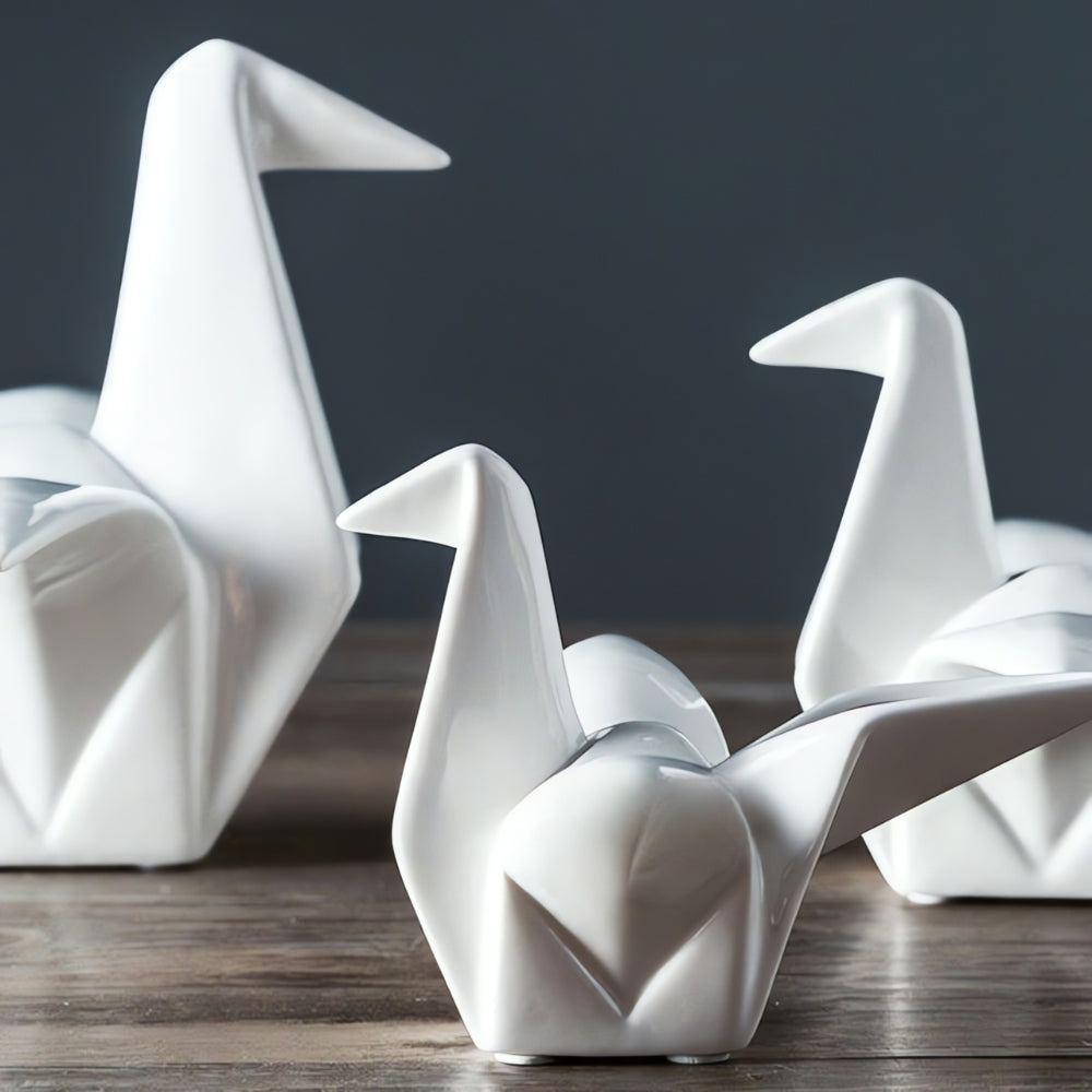 Origami-Inspired Ceramic Bird Figurine