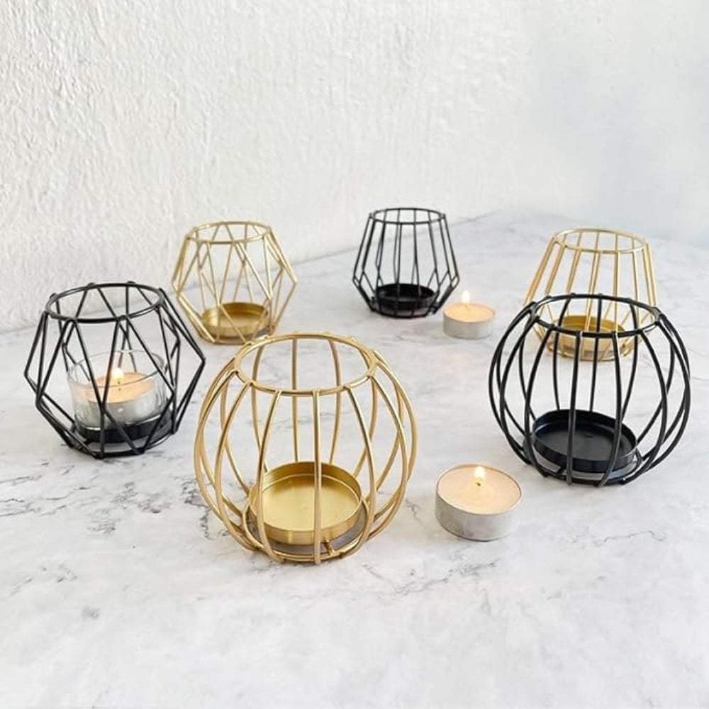 Geometric Iron Candle Holder in Black or Gold Finish