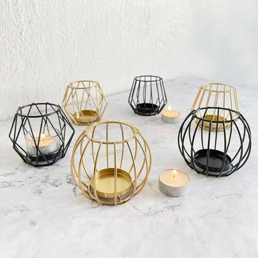 Geometric Iron Candle Holder in Black or Gold Finish