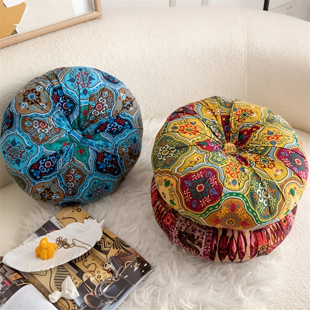 Boho Round Microfiber Seat Cushion with Geometric Patterns