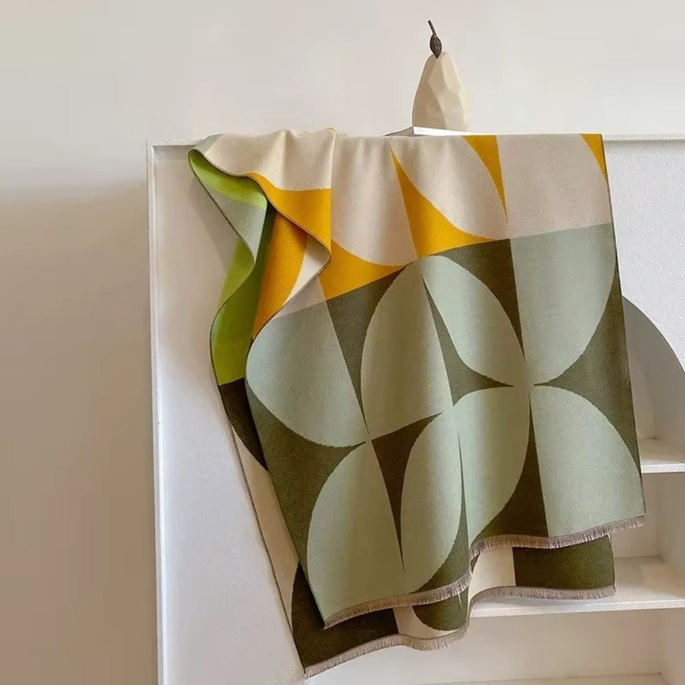Reversible Geometric Color Block Poncho Scarf