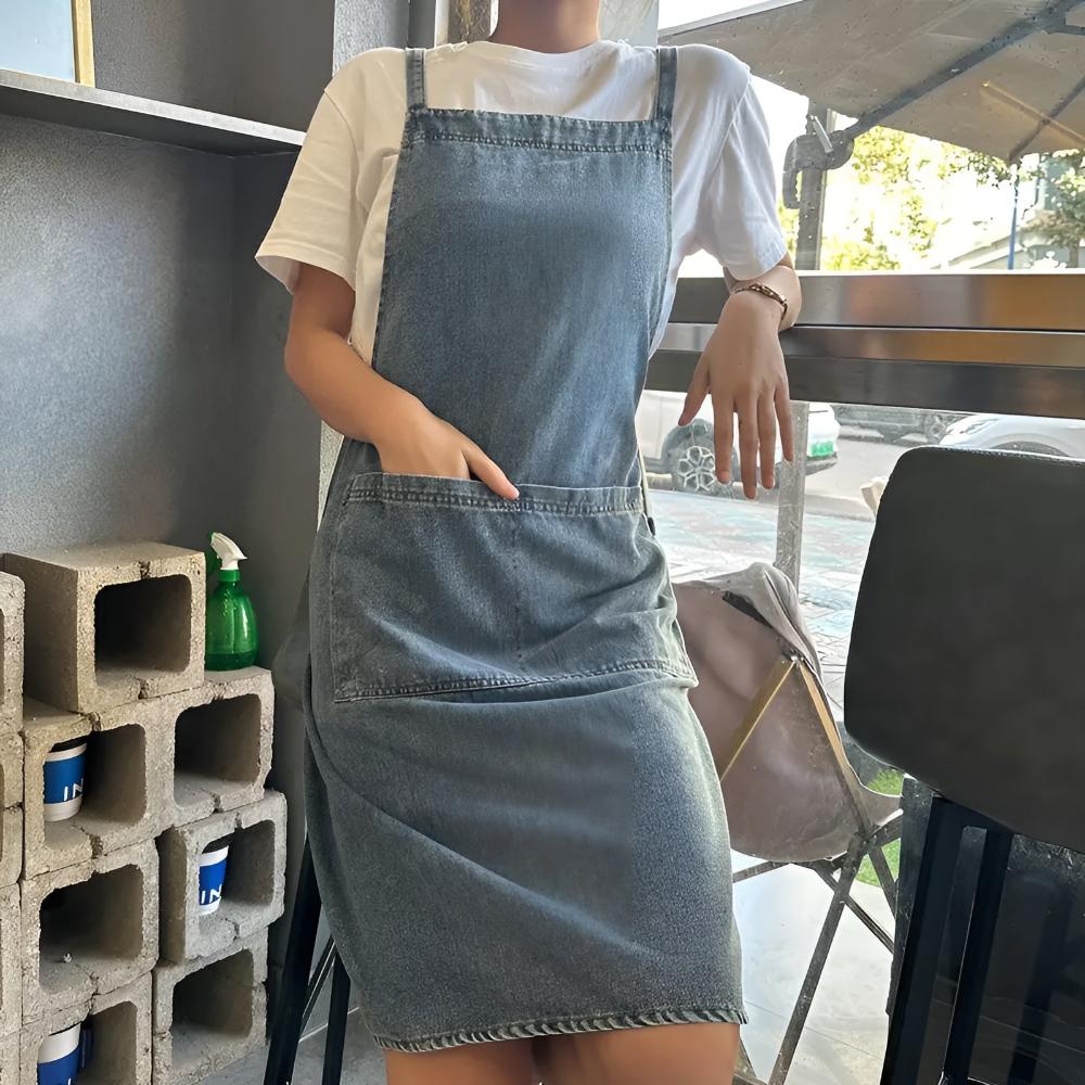 Adjustable Cross-Back Premium Denim Apron with Pockets