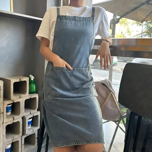 Adjustable Cross-Back Premium Denim Apron with Pockets