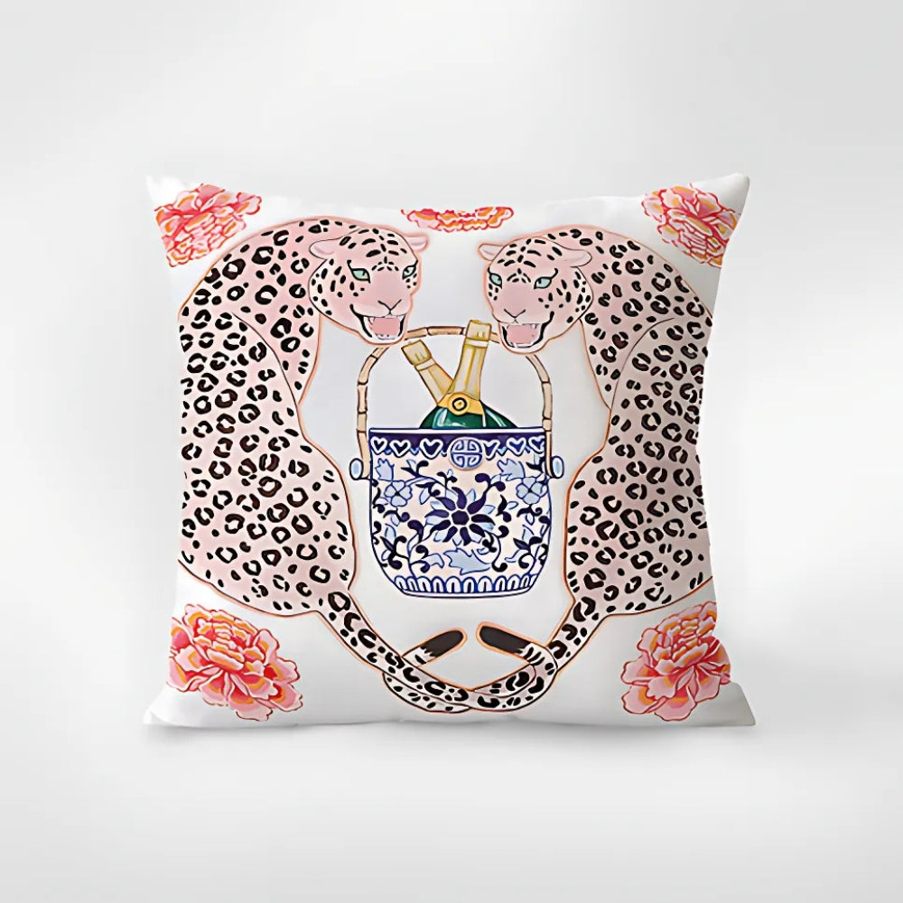 Zebra Print Tapestry Cushion Cover with Botanical Accents