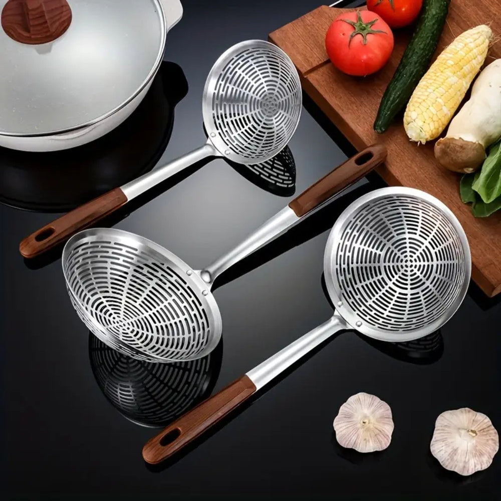 Stainless Steel Strainer Ladle with Wooden Handle