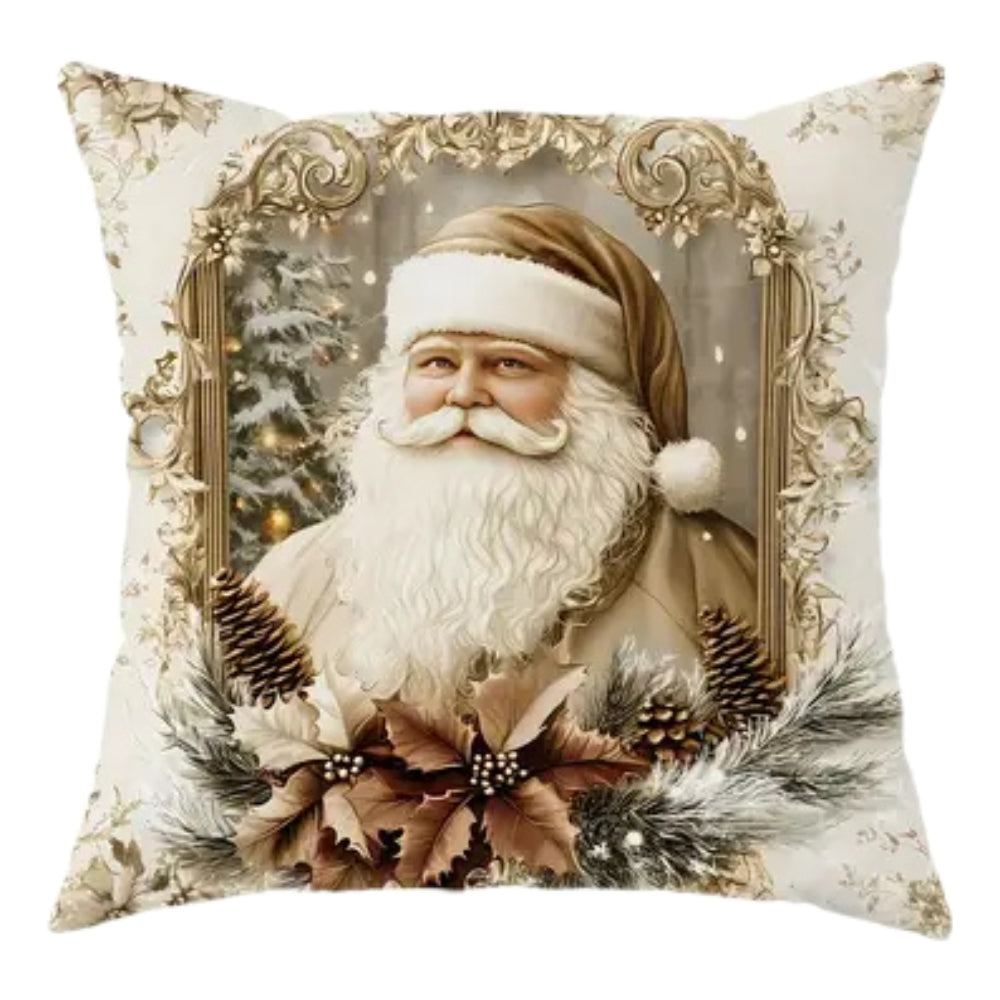 Golden Velvet Christmas Cushion Covers with Santa and Deer Designs