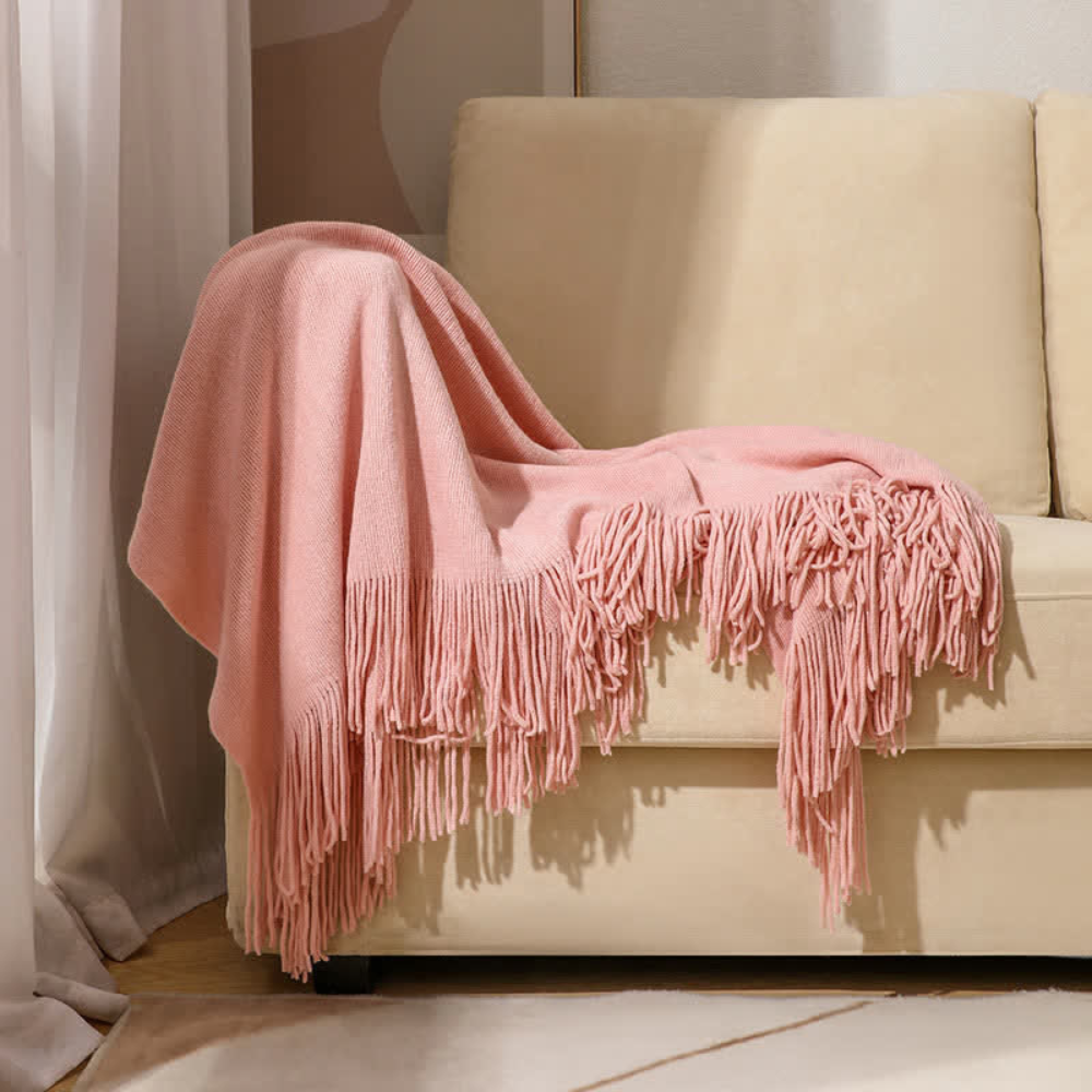 Chunky Knit Tassel Throw Blanket