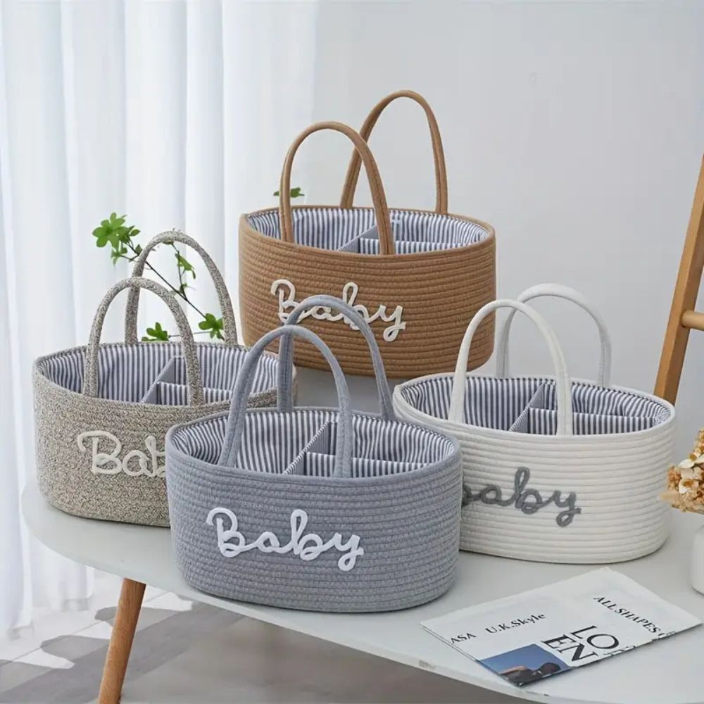 Cotton Rope Baby Caddy Organizer with Removable Divider